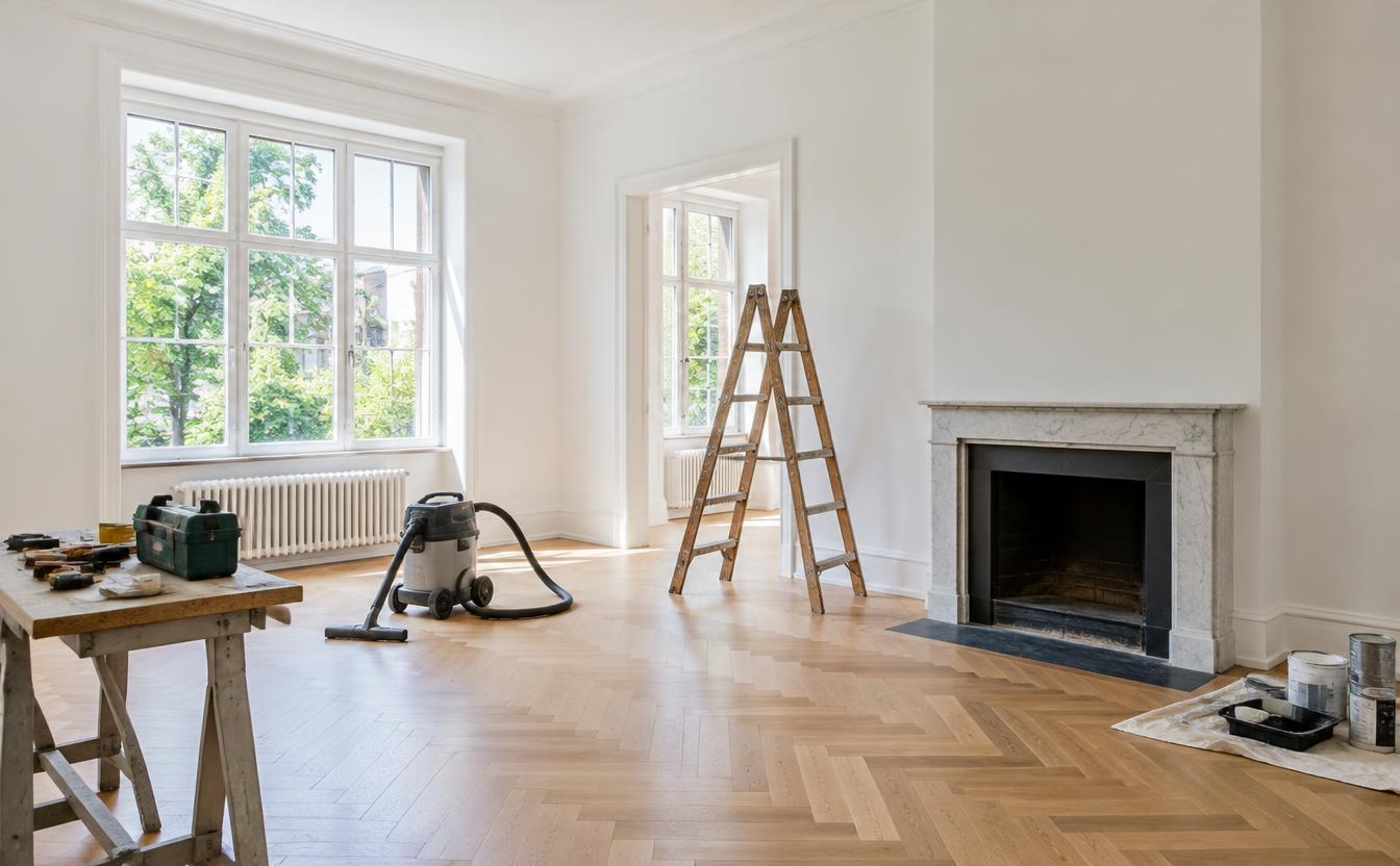 Renovierter Innenraum mit neuem Holzboden